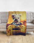 Custom "Barking Bad" personalized pet blanket with a bulldog portrait and explosion design.
