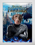 Personalized 'Black Pawnther' poster featuring a brown dog's head on a superhero body.