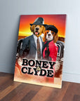 Personalized 'Boney & Clyde' pet canvas featuring a golden retriever and Cavalier King Charles Spaniel.