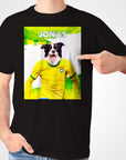 Black personalized pet t-shirt featuring a Border Collie in a yellow Brazil soccer jersey.