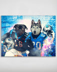 Personalized Carolina Doggos poster featuring two pets as football players in blue jerseys.