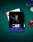 Personalized playing card featuring a pet cat in a "Cat In Black" suit, holding a weapon.