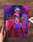 Personalized "Chewing Things" puzzle featuring four custom pet portraits in a vibrant, retro style.