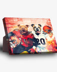Personalized 'Cincinnati Doggos' standing canvas featuring two pets as football players in red and white jerseys.
