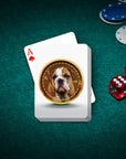 Custom Crypto personalized playing cards featuring a bulldog pet portrait on a gold coin design.
