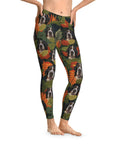 Custom Lush Moss leggings featuring Bernese Mountain Dog faces and tropical leaves.