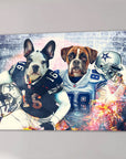 Personalized Dallas Doggos canvas featuring a French Bulldog and Boxer in football uniforms.