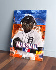 Personalized Detroit Tiger Doggos pet canvas featuring a pug in a baseball uniform and cap.