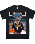 Black Gildan t-shirt with a German Shepherd in a basketball jersey holding a ball, "ROCKY" and "DOGGER 7" text.