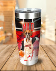Personalized stainless steel tumbler with a boxer dog in a basketball uniform, named "MILO".