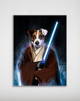 Personalized 'Doggo-Jedi' poster featuring a dog in a brown robe holding a blue lightsaber.
