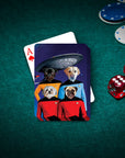 Custom personalized playing cards featuring four pets in Star Trek uniforms with a UFO.