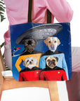 Personalized Doggo-Trek 4-pet tote bag with custom pet portraits in Star Trek uniforms.