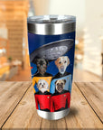 Personalized stainless steel tumbler with four dogs in Star Trek uniforms under a UFO.