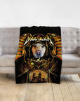 Personalized Doggtalica pet blanket with a dog in a dark, winged, hooded robe.