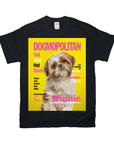 Black Gildan t-shirt with a yellow "Dogmopolitan" magazine cover featuring a Shih Tzu named Winnie.