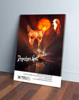 Custom "Dogpocalypse Now" canvas featuring a French Bulldog and Basset Hound against an orange sunset.