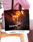 Personalized "Dogpocalypse Now" tote bag with custom dog portraits, featuring a French Bulldog and Basset Hound.