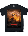 Black Gildan t-shirt with a "Dogzilla" movie poster design featuring a chihuahua over a city skyline.