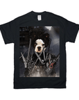 Black Gildan unisex t-shirt with a custom "Edward Scissorpaws" pet portrait design featuring a bulldog.