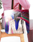 Personalized 'Elvis Pawsley' tote bag featuring a dog in a white jumpsuit with a microphone.