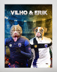 Personalized "Finland Doggos" poster featuring two pets with dog heads on soccer player bodies.