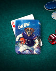 Personalized playing card featuring a boxer dog in a Florida Gators football uniform.
