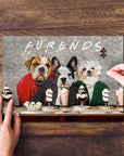 Personalized Furends puzzle featuring three custom pet portraits of a bulldog, French bulldog, and Shih Tzu.