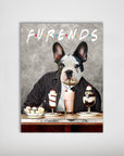 Personalized 'Furends' dog poster featuring a French Bulldog in a jacket with desserts, matte finish.