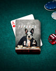 Personalized pet playing cards featuring a custom portrait of a French Bulldog in a diner scene.
