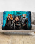 Personalized Game of Bones 3 pet blanket featuring dogs in renaissance royal portraits on a sofa.
