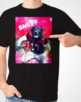 Black personalized pet t-shirt with a black lab in a football uniform and "SMILEY" text.