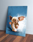 Personalized 'Gizmo Doggo' pet canvas featuring a Shih Tzu with large ears on a blue background.
