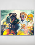 Personalized Green Bay Doggos poster featuring a pug and golden retriever in football uniforms.