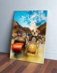 Custom motorcycle dog portrait canvas with bulldog and chihuahua
