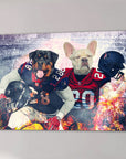 Personalized canvas with a Rottweiler and French Bulldog in Houston Doggos football uniforms.