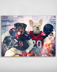 Personalized poster featuring a Rottweiler and French Bulldog in football uniforms with a stadium background.