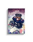 Personalized 'Houston Doggos' canvas featuring a Rottweiler in a blue football uniform, holding a helmet.