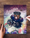 Personalized pet puzzle featuring a Rottweiler in a football uniform, named Apollo.