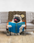 Custom personalized pet blanket featuring a pug portrait reading "How to Pick Up Bitches" on a sofa.