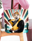 Personalized 'Hulk Dogan' tote bag with a custom dog pet portrait in a wrestling costume.
