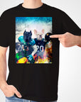 Black Gildan t-shirt featuring a personalized graphic of two pets dressed as football players.