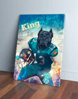 Personalized Jacksonville Doggos canvas featuring a black dog in a teal football uniform, holding a helmet.