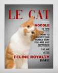 Personalized 'Le Cat' poster featuring an orange and white cat on a magazine cover with red text.