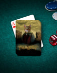 Personalized playing cards featuring a cat in a "Lord of the Meows" royal portrait design.