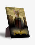 Personalized "Lord Of the Meows" standing canvas featuring a cat in a fantasy cloak against stone ruins.