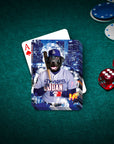 Personalized playing card featuring a black dog in a "Los Angeles Doggers" baseball uniform.