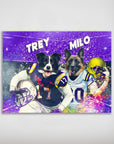 Personalized Louisiana State Doggos poster featuring two pets in football uniforms against a purple stadium backdrop.