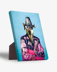 Personalized pet standing canvas featuring a dog dressed as "Macho Man Randy Dogger" in a pink and black outfit.