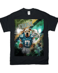 Black Gildan t-shirt with a personalized "Miami Doggos" design featuring a dog in a football uniform.
